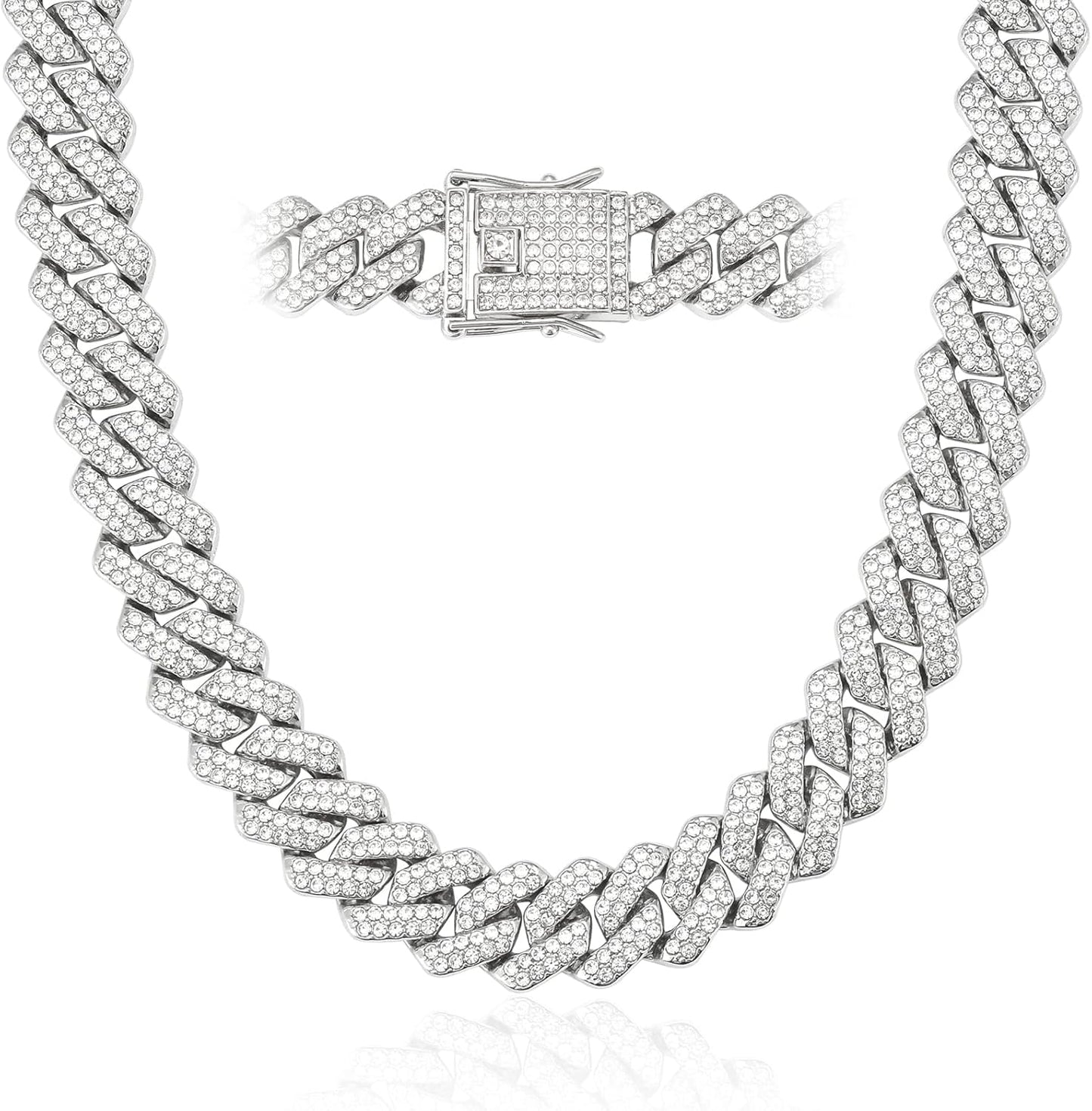 Mens Cuban Link Chain Miami Cuban Necklace 18K Gold Silver Chain Diamond Cut Chains for Men Women 14Mm Iced Out Hip Hop Jewelry