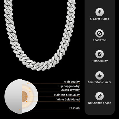 Mens Cuban Link Chain Miami Cuban Necklace 18K Gold Silver Chain Diamond Cut Chains for Men Women 14Mm Iced Out Hip Hop Jewelry