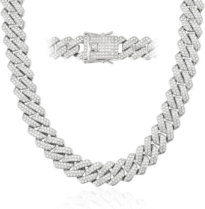 Mens Cuban Link Chain Miami Cuban Necklace 18K Gold Silver Chain Diamond Cut Chains for Men Women 14Mm Iced Out Hip Hop Jewelry