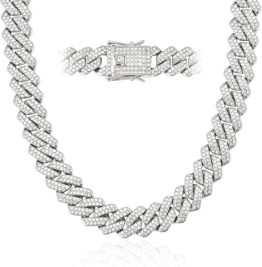 Mens Cuban Link Chain Miami Cuban Necklace 18K Gold Silver Chain Diamond Cut Chains for Men Women 14Mm Iced Out Hip Hop Jewelry