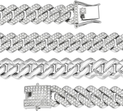 Mens Cuban Link Chain Miami Cuban Necklace 18K Gold Silver Chain Diamond Cut Chains for Men Women 14Mm Iced Out Hip Hop Jewelry