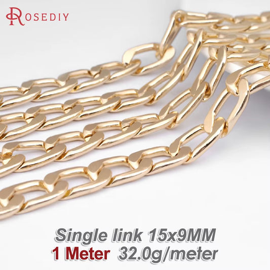 1 Meter Champagne Gold Color Flat Extended Chains Aluminum Chains Necklace Chains High Quality Diy Jewelry Making Accessories