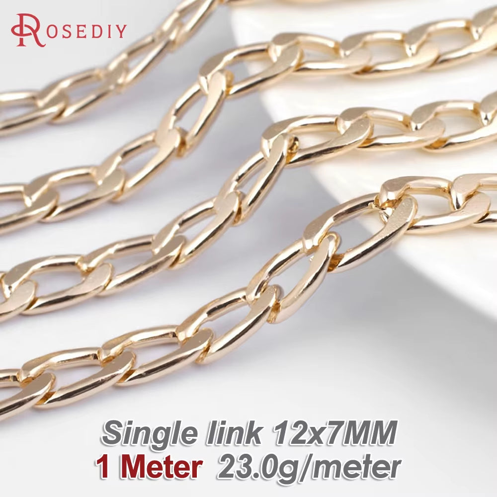 1 Meter Champagne Gold Color Flat Extended Chains Aluminum Chains Necklace Chains High Quality Diy Jewelry Making Accessories